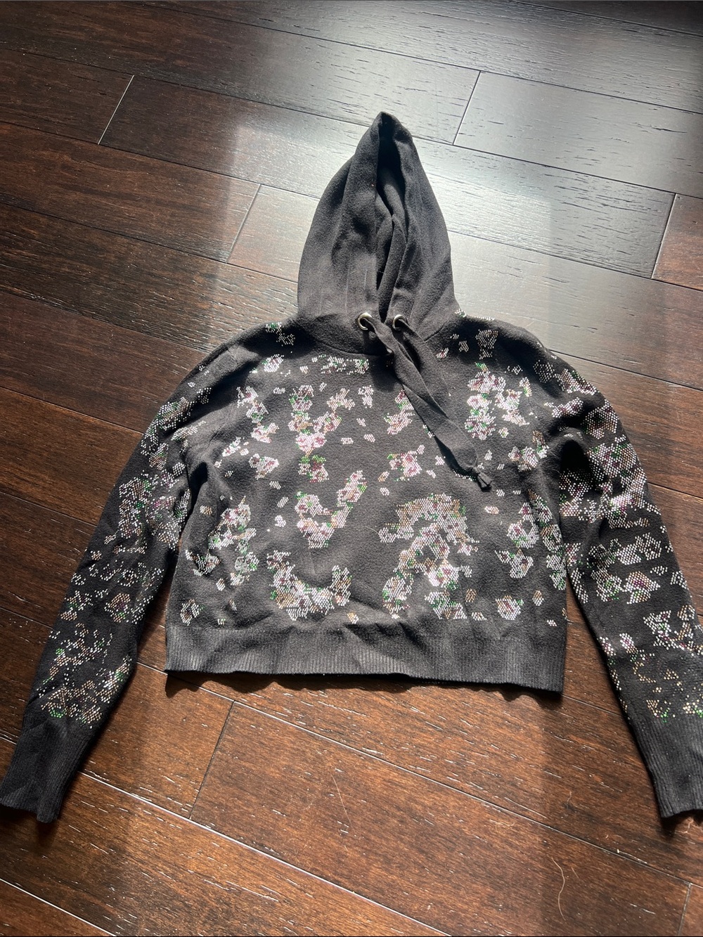 Zara Black stuffed Hoodie with Pink & Green Accents